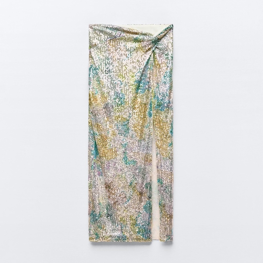 Zara multicoloured sequin midi skirt with knot